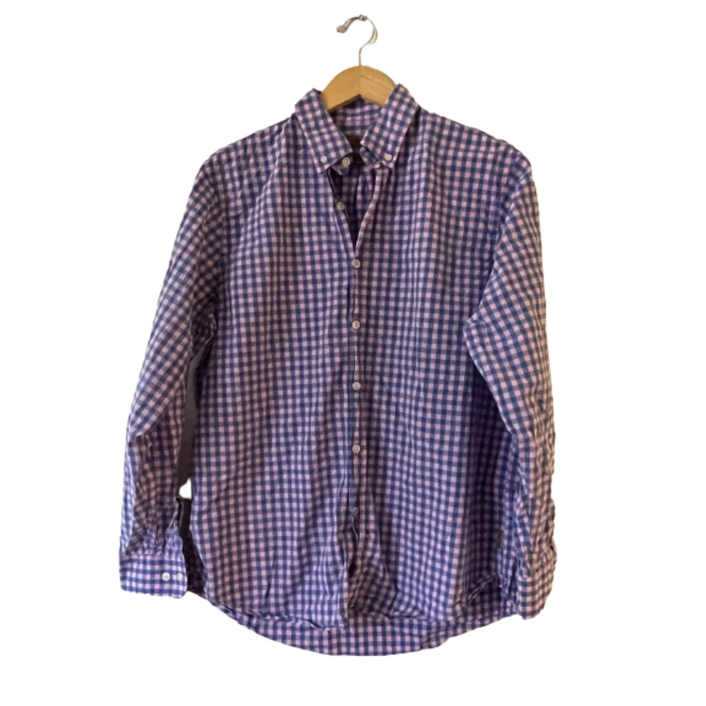 Rainforest Men's Sz L Gingham Check Button Down Shirt Modern Classic Long Sleeve